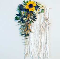 Sunflower Floral Wall Hanging, Boho Nursery Decor, Faux Antler - thumbnail 1