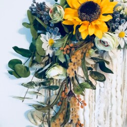 Sunflower Floral Wall Hanging, Boho Nursery Decor, Faux Antler - thumbnail 4