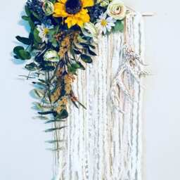 Sunflower Floral Wall Hanging, Boho Nursery Decor, Faux Antler - thumbnail 3