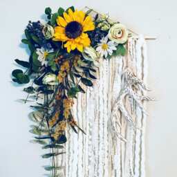Sunflower Floral Wall Hanging, Boho Nursery Decor, Faux Antler - thumbnail 2