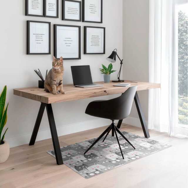 Adorable Cats Seamless Pattern Vinyl Floor Protector, Gray Chair Desk Mat, Gaming Mat - image 1