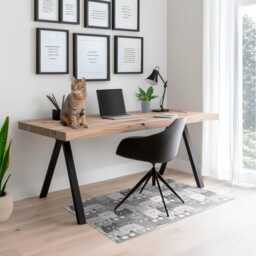 Adorable Cats Seamless Pattern Vinyl Floor Protector, Gray Chair Desk Mat, Gaming Mat