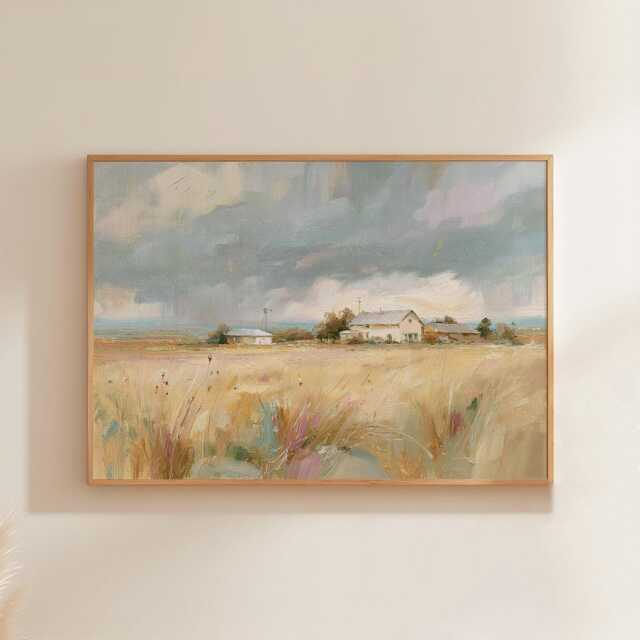 Prairie Farm Poster, Golden Field Print, Country Wall Art, Paper - image 1