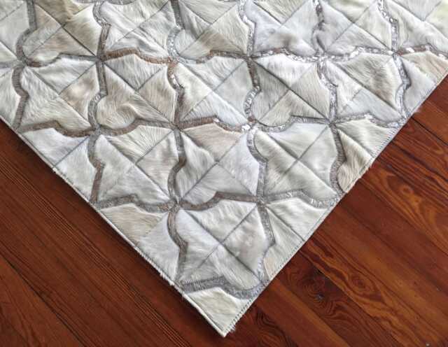 Cowhide Patchwork Rug Cream & Metallic Silver - Custom Handmade - image 1