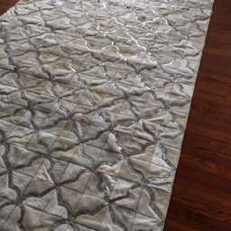 Cowhide Patchwork Rug Cream & Metallic Silver - Custom Handmade - thumbnail 3