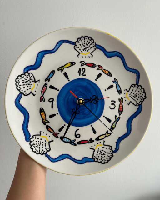 Upcycled Ceramic Wall Clock, Mediterranean Coastal Decor, Silent Majolica Style Tile Art - image 1