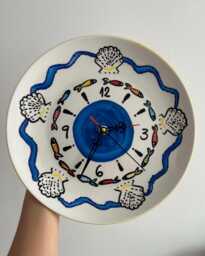 Upcycled Ceramic Wall Clock, Mediterranean Coastal Decor, Silent Majolica Style Tile Art