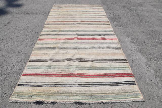 Turkish Kilim, Rugs 5.1x11.5 Ft Large Aztec For Bedroom, Beige Vintage Salon Kilim - image 1