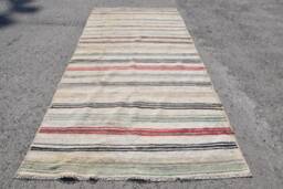 Turkish Kilim, Rugs 5.1x11.5 Ft Large Aztec For Bedroom, Beige Vintage Salon Kilim - thumbnail 1