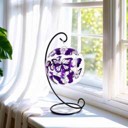 Purple Butterfly Glass Candle Holder - Hand Painted Gift - thumbnail 2