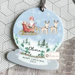 Personalised Merry Christmas Gift Snow Scene Santa Sleigh Reindeer Design Acrylic Snowglobe Ornament Keepsake Boy Gift Child - thumbnail 1