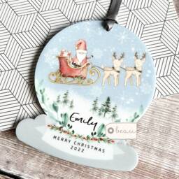 Personalised Merry Christmas Gift Snow Scene Santa Sleigh Reindeer Design Acrylic Snowglobe Ornament Keepsake Boy Gift Child - thumbnail 2