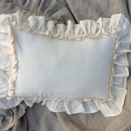Vintage Ruffle Pillow Covers in Cream Linen, Accented Linen Euro Sham Covers, 12x16, 16x16, 18x18, 20x20, 24x24, 26x26, 28x28 - thumbnail 2