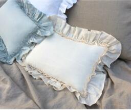 Vintage Ruffle Pillow Covers in Cream Linen, Accented Linen Euro Sham Covers, 12x16, 16x16, 18x18, 20x20, 24x24, 26x26, 28x28
