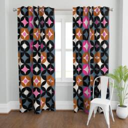 Mid Century Circles Curtain Panel - Retro Mod Large Scale Graphic Pink Black Grey Custom Desert By Ottomanbrim - thumbnail 2