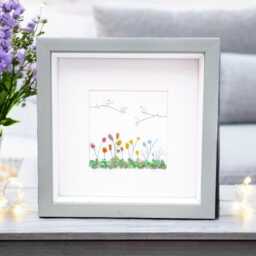 Sea Glass Art Meadow Flowers & Birds Framed One Off Bespoke Design Home Decor - thumbnail 3