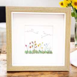 Sea Glass Art Meadow Flowers & Birds Framed One Off Bespoke Design Home Decor - thumbnail 2