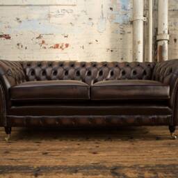 Handmade Traditional 3 Seater Antique Brown Leather Chesterfield Sofa - Reflex Cushion Seat - thumbnail 3