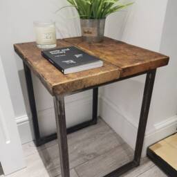 Handmade Raw Steel & Redwood Pine Table - Industrial Console/Dining - thumbnail 2