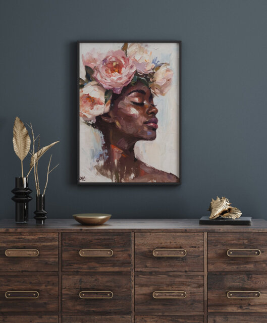 Black Woman Art Print Floral Crown Fashion Poster - image 1