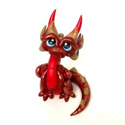 Lazarus - Polymer Clay Dice Holder Dragon - Burgundy, Red, & Muted Gold Dragonling