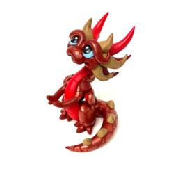 Lazarus - Polymer Clay Dice Holder Dragon - Burgundy, Red, & Muted Gold Dragonling - thumbnail 2