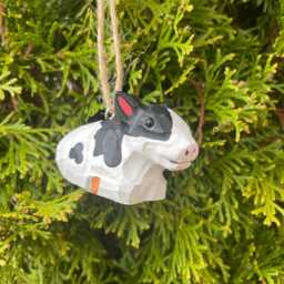Spotted Cow Ornament Hanging Figurine - Hand Wooden Carved Farm Animal Collectible - thumbnail 4