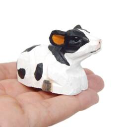 Spotted Cow Ornament Hanging Figurine - Hand Wooden Carved Farm Animal Collectible - thumbnail 3