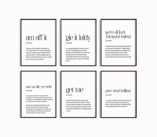 Scottish Poster Prints, Set Of Scotland Slang, Gift, Unique Gift Ideas, Themed Wall Art, Dictionary Scot