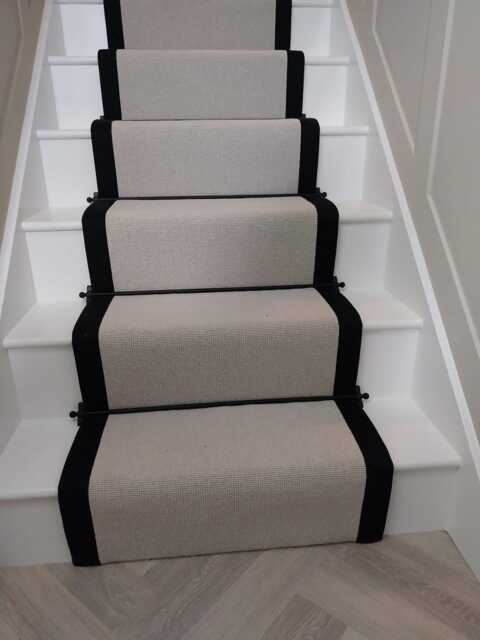 Grey Berber Stair Runner With Stitched Black Taped Edge - image 1