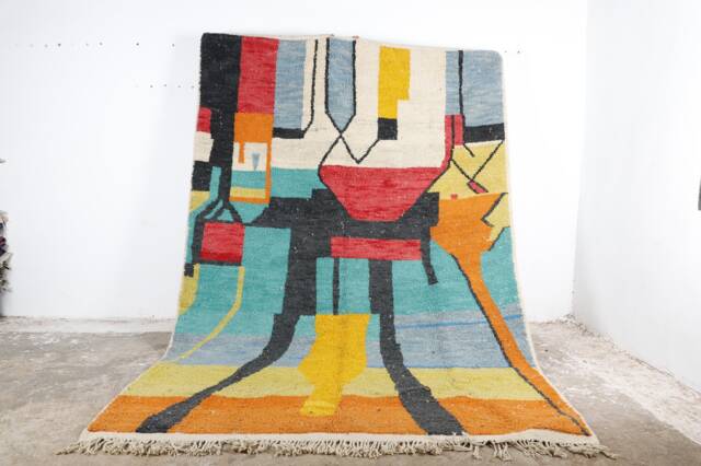 Handmade Wool Moroccan Rug Abstract Multicolored Berber Carpet - image 1