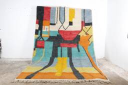 Handmade Wool Moroccan Rug Abstract Multicolored Berber Carpet - thumbnail 1