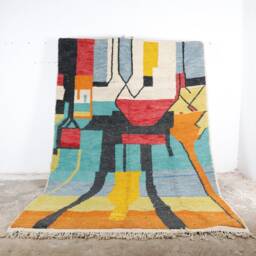 Handmade Wool Moroccan Rug Abstract Multicolored Berber Carpet - thumbnail 2