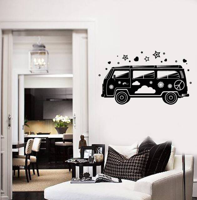 Hippie Mobile Vinyl Wall Decal Retro Van Bus Home Room Decor Stickers Mural - #2754Di - image 1