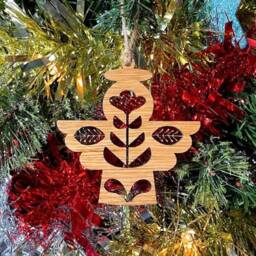 Gold Glitter Folk Angel Christmas Tree Decoration - Beautiful Xmas Ornament in Oak, Walnut Cherry Wood Or Silver, Gold, Red, Green - thumbnail 2