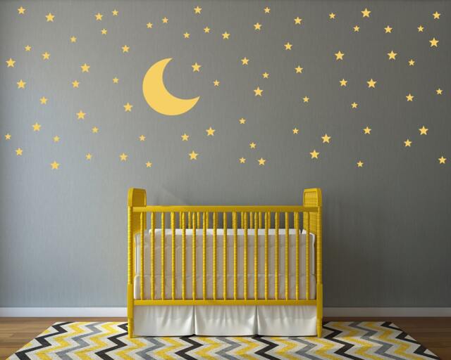 Moon & Stars Wall Decal Set - 74 Star Decals Nursery Or Kids Bedroom Decor - image 1