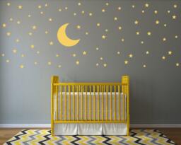 Moon & Stars Wall Decal Set - 74 Star Decals Nursery Or Kids Bedroom Decor - thumbnail 1