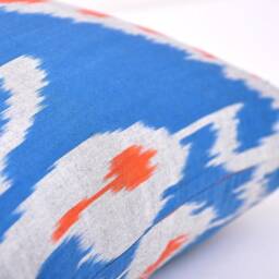 Blue Orange Ikat Pillow Cover, Handmade Cotton Cushion - 20x20 In - thumbnail 3