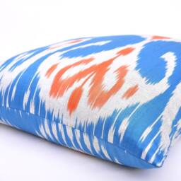 Blue Orange Ikat Pillow Cover, Handmade Cotton Cushion - 20x20 In - thumbnail 2
