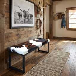 Cowhide & Steel Entry Way Bench, Modern Dining Industrial Style Seating - Fpb - thumbnail 4