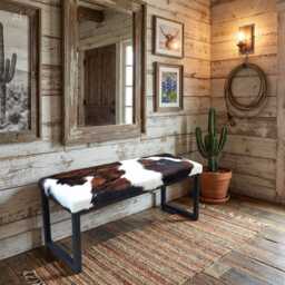 Cowhide & Steel Entry Way Bench, Modern Dining Industrial Style Seating - Fpb
