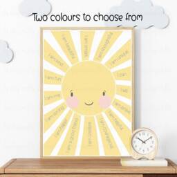 Childrens Sunshine Affirmation Print, Mental Health Wall Art, Reception Or Nursery Positive Quotes Picture, Pastel Print - thumbnail 2