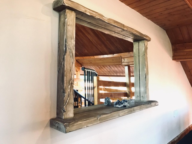 Rustic - Warm Oak Overhang Wall Mirror Built-In Shelf Handmade - image 1