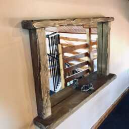 Rustic - Warm Oak Overhang Wall Mirror Built-In Shelf Handmade - thumbnail 2