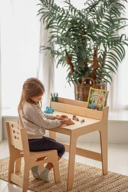 Toddler Table & Chair Set, Kids Activity Table, Montessori Playroom Desk Decor Nursery Furniture Baby Bookshelf - image 1