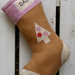 Personalised Family Christmas Stocking - Handmade Hessian Holiday Stockings Custom Tree Star Angel Dove Large - thumbnail 3