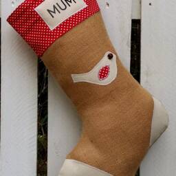 Personalised Family Christmas Stocking - Handmade Hessian Holiday Stockings Custom Tree Star Angel Dove Large - thumbnail 2