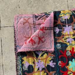 Soft Cotton Kantha Suzani Quilt Handmade Throw Blanket - thumbnail 4