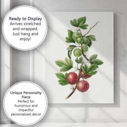 Vintage Gooseberry Botanical Fruit Branch Illustration Canvas Wall Art Print Decor Picture Ready To Hang - thumbnail 3