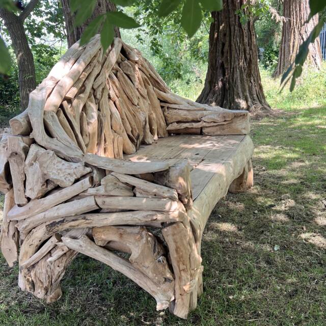 Handcrafted Rustic Teak Bench - Outdoor Furniture. Garden Benches - image 1
